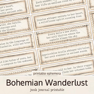 Boho-junkdagboekwoorden, zigeunerwoorden, kortstondige zigeunerwoorden, afdrukbare boho-tijdperk digitale download collageblad, afdrukbare zinnen ongewenste dagboek