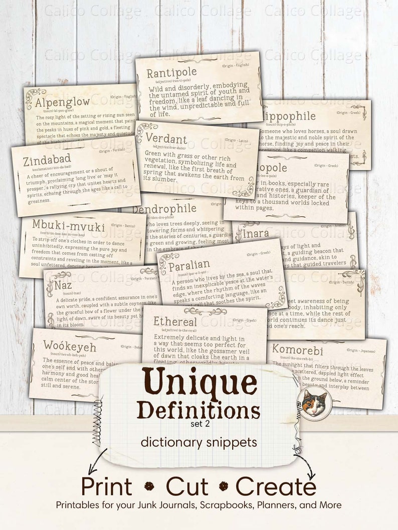 Unique Vintage Definitions Junk Journal Printable, Vintage Dictionary Words, Ephemera Words, Junk Journal Words, Digital Collage Sheet image 5