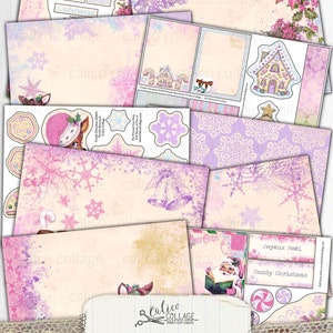 Junk Journal Kit Candy Christmas, Printable Journal Supplies,