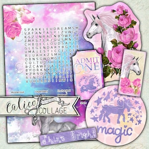 Unicorn Magic Ephemera Pack, Junk Journal Printables