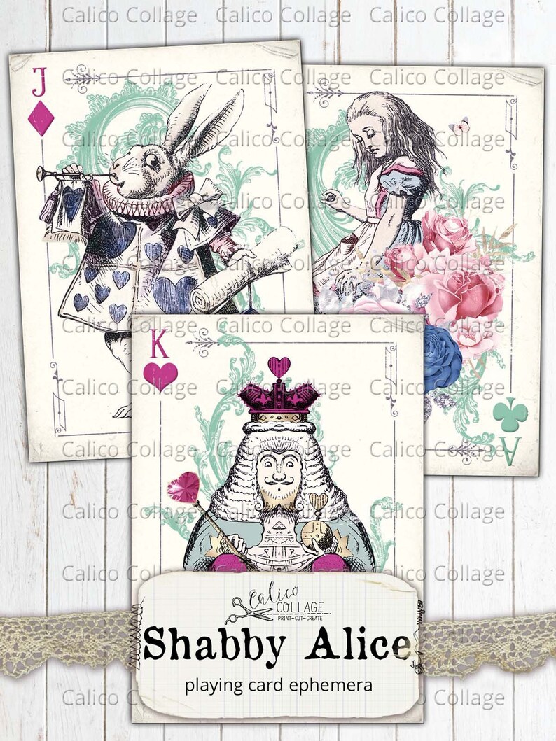Alice in Wonderland Printable Playing Cards Digital Junk - Etsy
