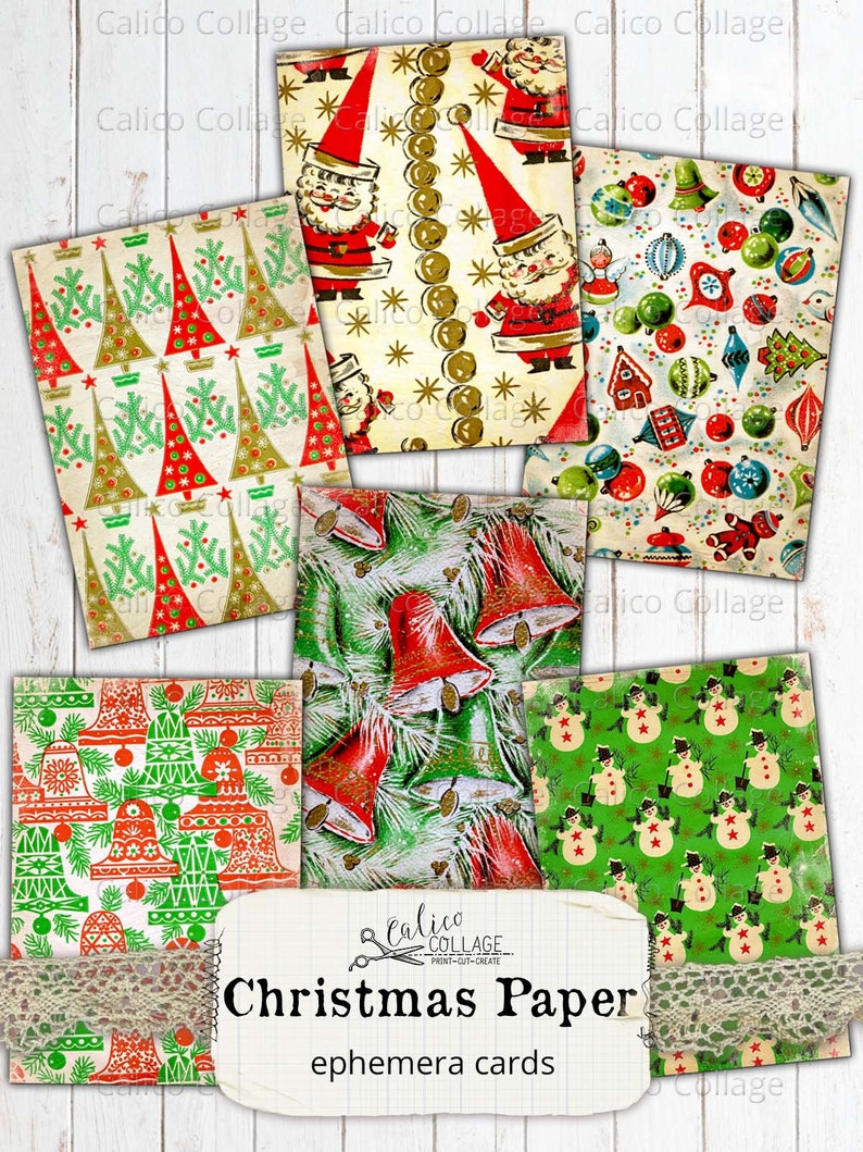 Christmas Paper Gift Tags, Printable Junk Journal Ephemera Pack