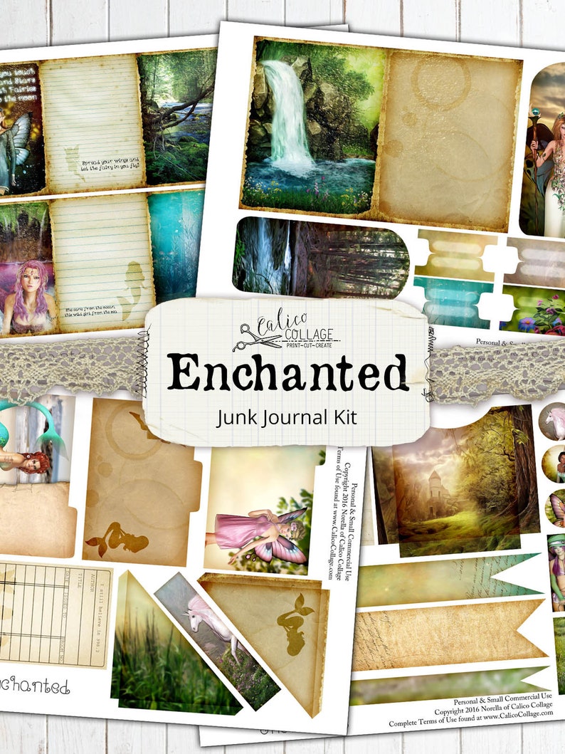 Fantasy Junk Journal Kit, Fairy Ephemera, Mermaid Journal, Vintage Printable image 2