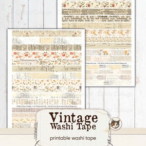 Vintage Washi Tape, Printable Washi Tape Strips, Junk Journal Printable ...