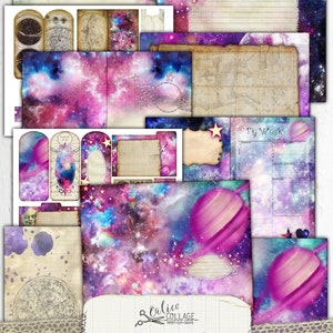 Kit de journal indésirable imprimable, Pack de téléchargement numérique éphémère, Papier numérique du zodiaque céleste, Papiers Galaxy Star, Parmi les étoiles image 2