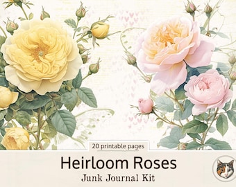 Diario basura con rosas imprimible, efímeras botánicas para descargar digitalmente, papeles de diario basura con flores, hojas de collage de efímeras de jardín, paquete de efímeras