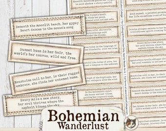 Bohemian Junk Journal Words, Gypsy Ephemera Words, Printable Boho Ephemera Digital Download Collage Sheet, Junk Journal Printable Phrases