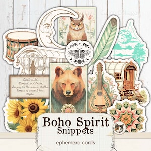 Boho Fussy Cuts, Boho Junk Journal Imprimible Ephemera, Vintage Gypsy Spirit, Wild Bloom Boho Digital Descargar Collage Sheet