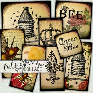 Printable Queen Bee Ephemera Pack, Junk Journal Kit Collage Sheet