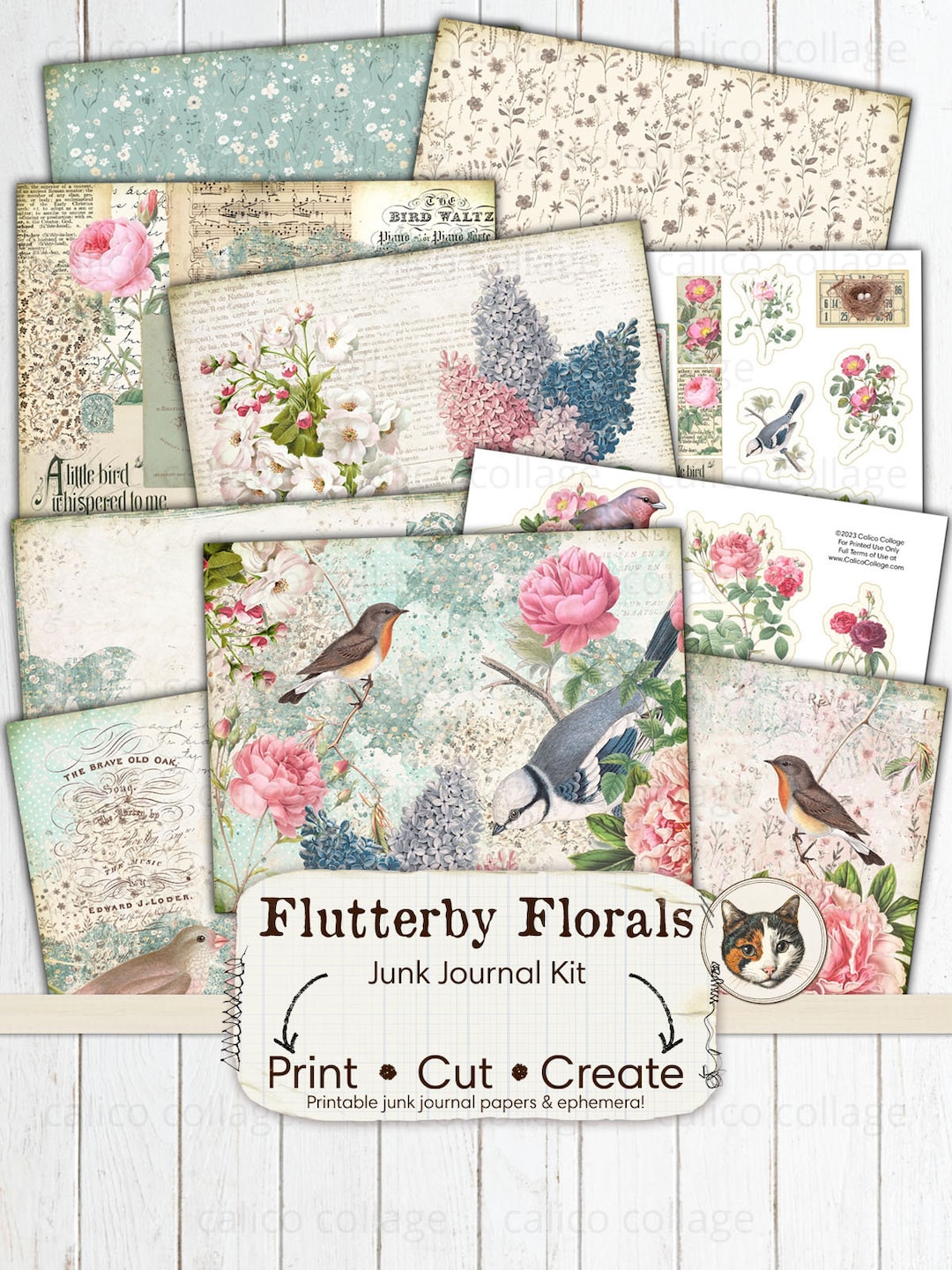 Bird Junk Journal Printable, Printable Botanical Ephemera, Floral Junk ...