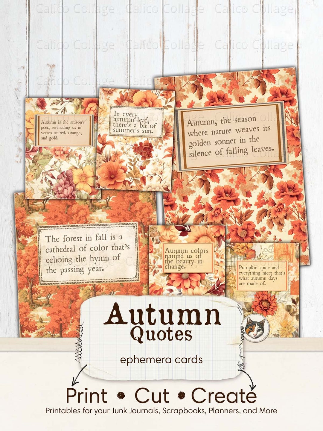 Autumn Ephemera for Junk Journals, Printable Fall Ephemera Pack