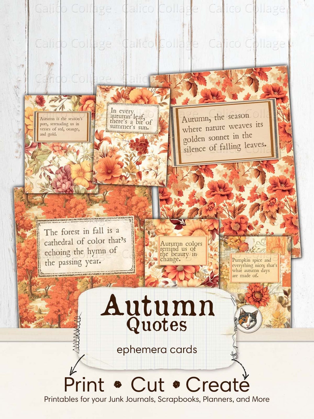 Autumn Quotes Junk Journal Printable, Fall Sentiments, Autumn Ephemera ...