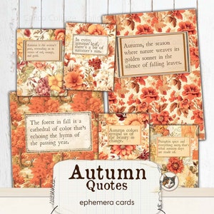 Citações de outono Junk Journal para impressão, sentimentos de outono, pacotes de coisas efêmeras de outono, cartões de coisas efêmeras de outono, folhas de colagem de download digital de coisas efêmeras