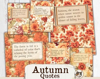 Autumn Quotes Junk Journal Printable, Fall Sentiments, Autumn Ephemera Packs, Autumn Ephemera Cards,Ephemera Digital Download Collage Sheets