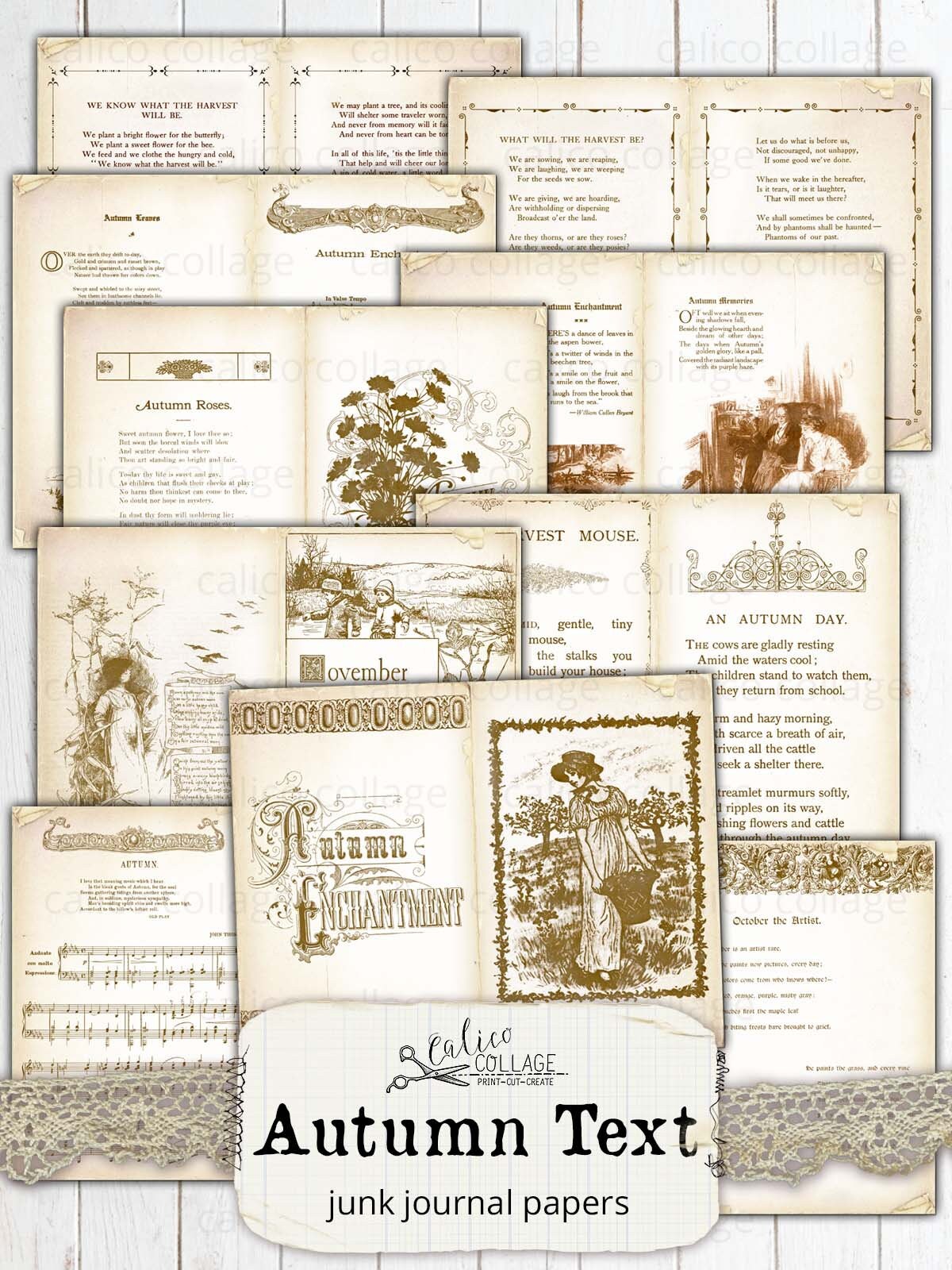 Printable Autumn Ephemera Junk Journal Papers, Vintage Fall Bullet ...