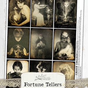 May include: A collage of vintage-style images featuring fortune tellers with crystal balls. The sepia-toned images depict women in various poses, some holding or gazing into crystal balls. The text "Fortune Tellers Ephemera" is displayed on a label at the bottom.