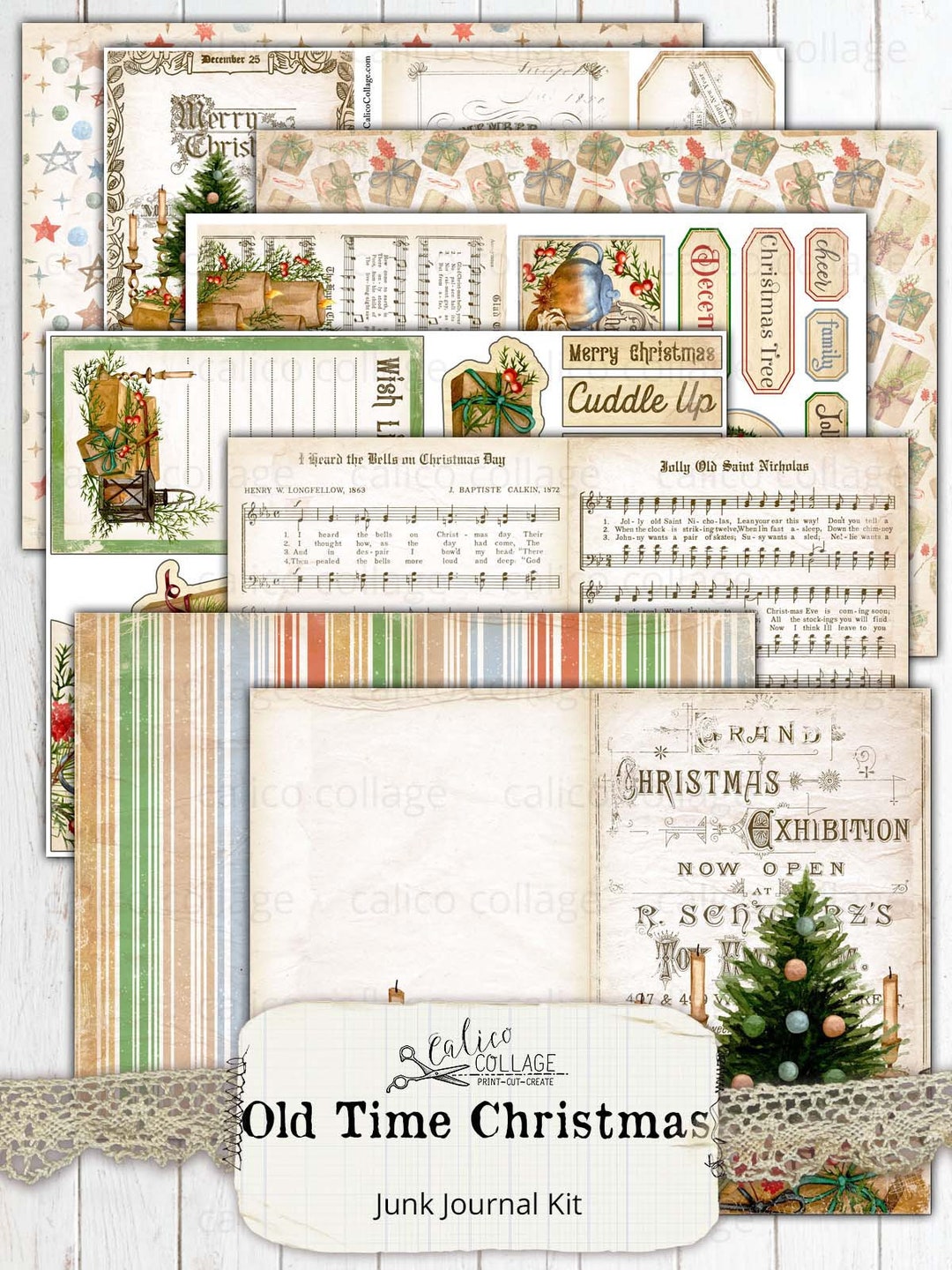 Printable Christmas Junk Journal Kit Ephemera Pack, Digital Vintage ...