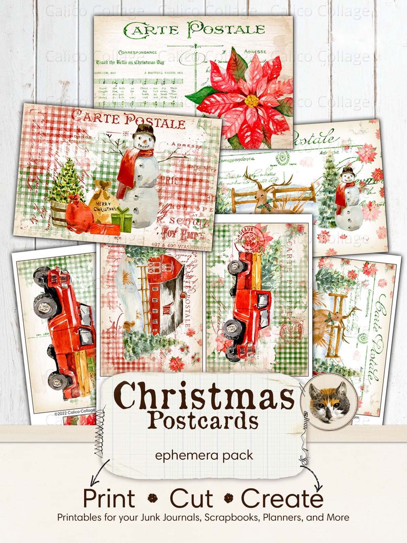 Printable Christmas Ephemera Postcards Christmas Postcards Etsy