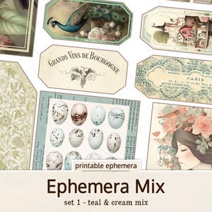 French Ephemera for Junk Journal Kit, Fussy Cut Ephemera Mix, Shabby Vintage Digital Download, Printable Collage Sheet,Journal Supplies