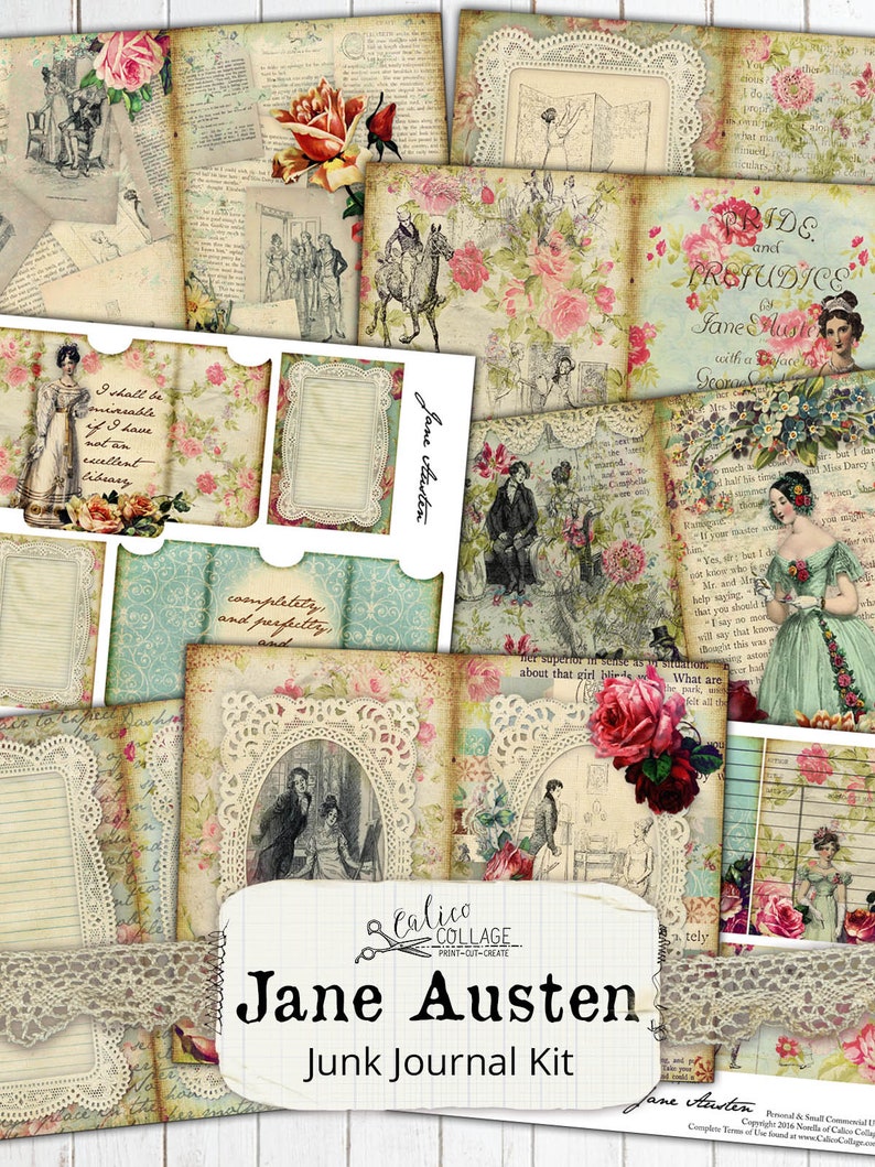 Jane Austen Printable Junk Journal Kit Ephemera Pack Regency Etsy