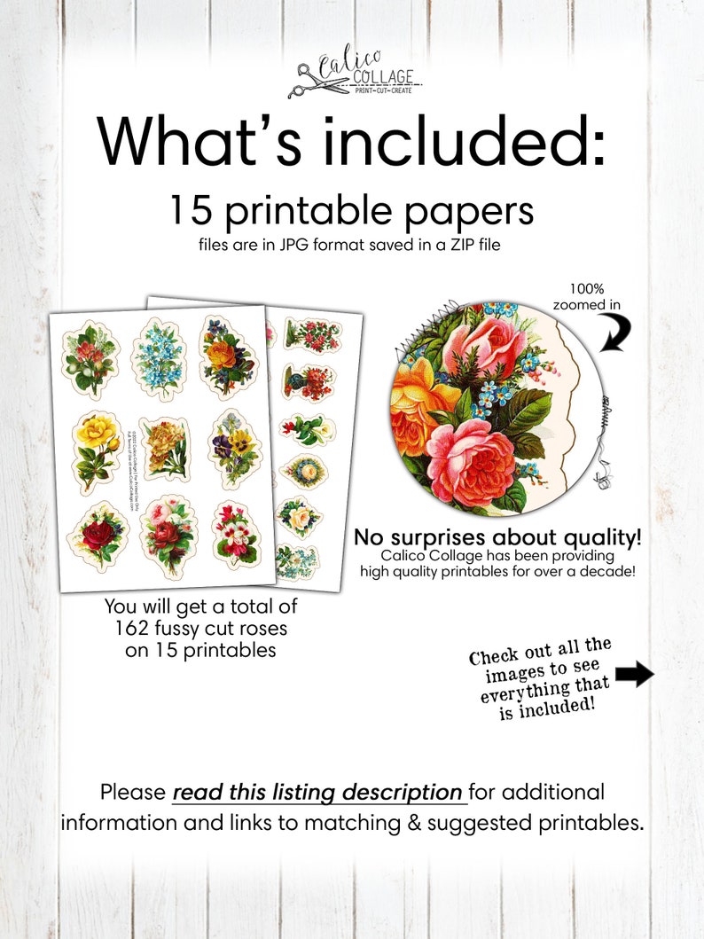 Junk Journal Printable Fussy Cut Flowers, Vintage Rose Bouquet, Digital Floral Stationery, Bullet Journal Sticker, image 2