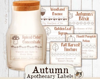 Autumn Apothecary Labels, Printable Fall Ephemera, Vintage Autumn Labels, Fall Crafting, Digital Download Collage Sheet, Card Making