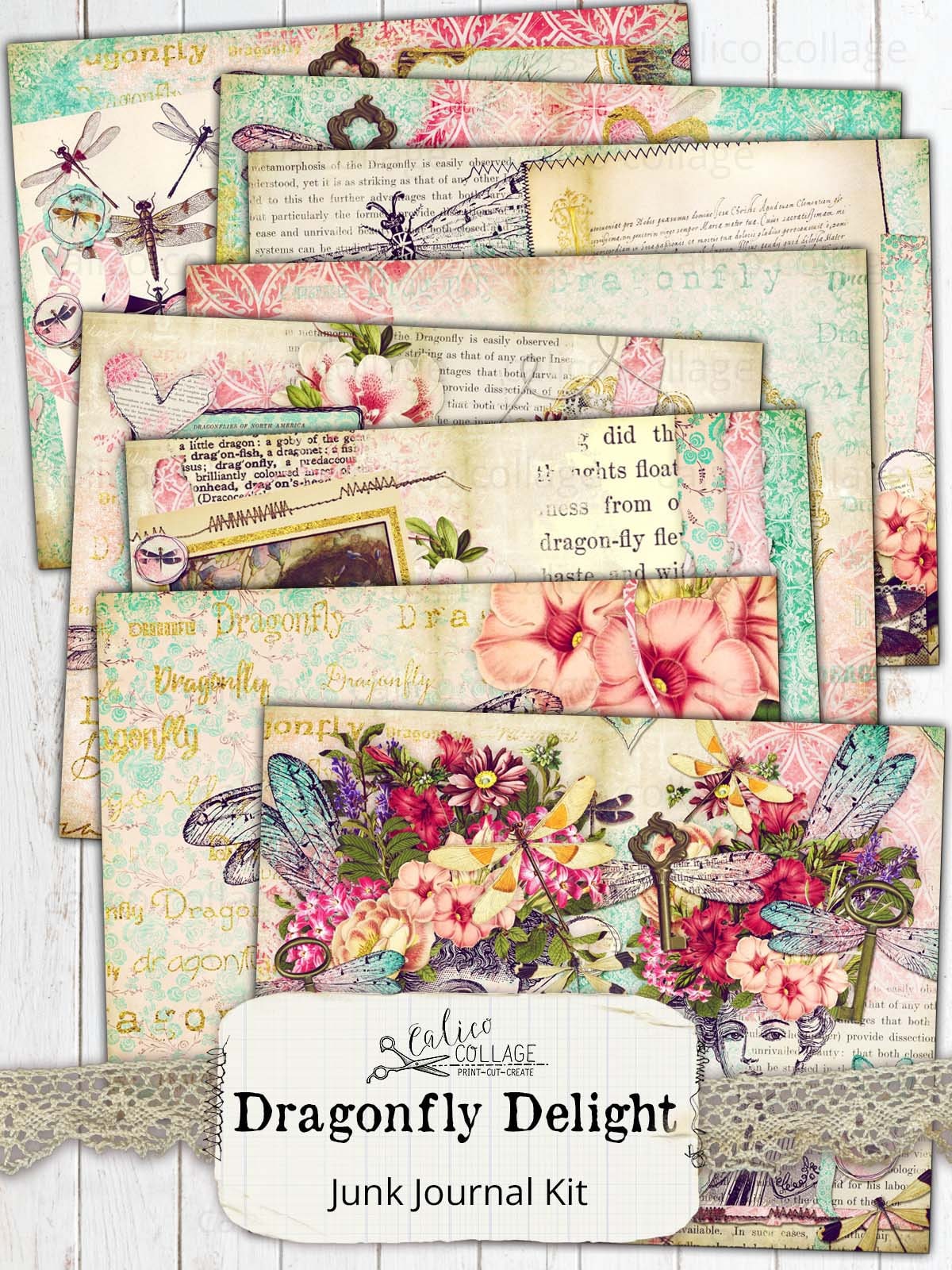 Dragonfly Junk Journal Kit, Printable Pages, Digital Papers, Ephemera ...
