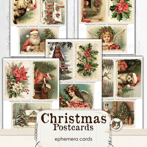 Puede incluir: Un conjunto de 12 postales de Navidad imprimibles con ilustraciones vintage de escenas invernales, personajes navide&ntilde;os y vegetaci&oacute;n festiva. Las postales son perfectas para a&ntilde;adir un toque de encanto vintage a tus manualidades navide&ntilde;as.