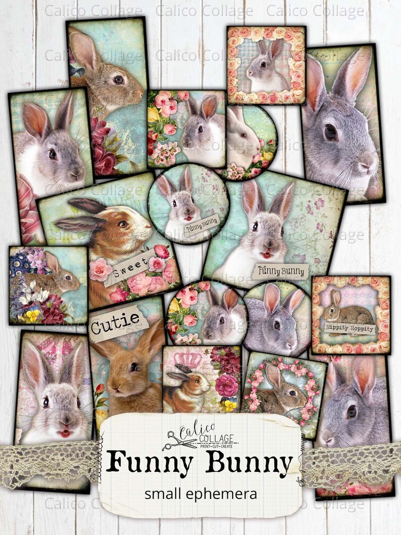 Printable Easter Ephemera Pack, Rabbit Junk Journal Supplies, Digital ...
