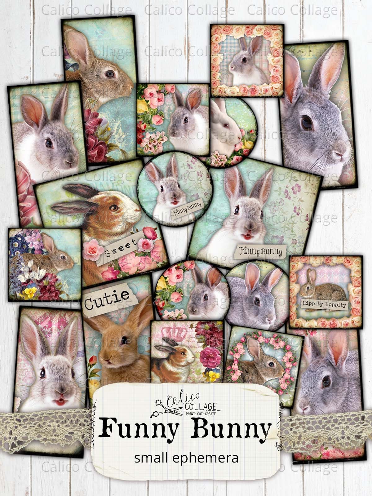 Printable Easter Ephemera Pack, Rabbit Junk Journal Supplies, Digital ...