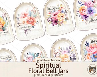 Diario de fe imprimible, recortes con flores en forma de campana, material religioso, diario de la Biblia, hojas de collage para descargar digitalmente