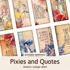 Pixies and Quotes, Domino Collage Sheet, Domino Printable, 1x2 Collage Sheet, Printable Download, Printable Ephemera, Decoupage