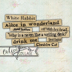 Printable Alice in Wonderland Quotes Junk Journal Collage Sheet