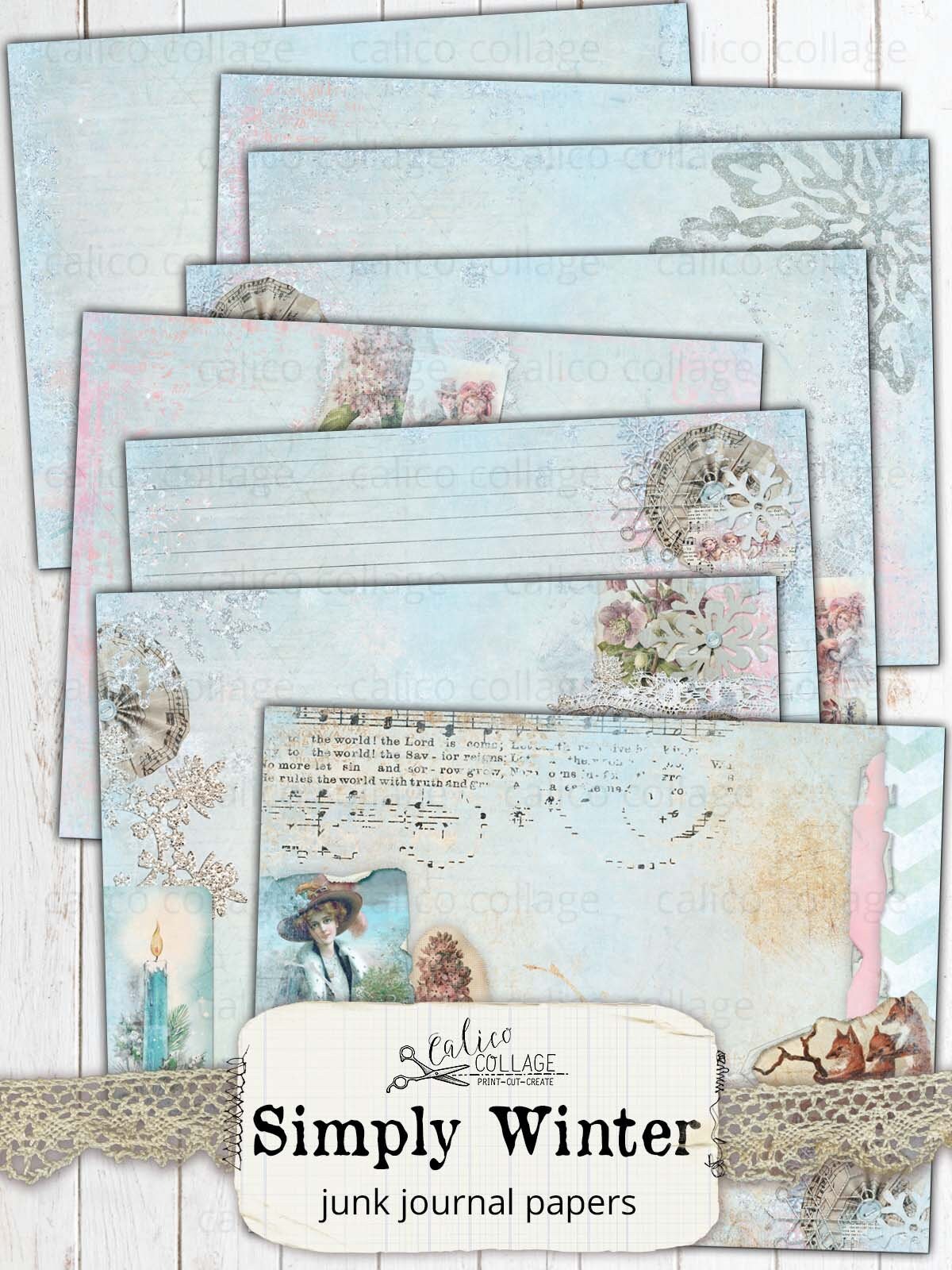 Winter Junk Journal Papers Printable Digital Papers Bullet - Etsy