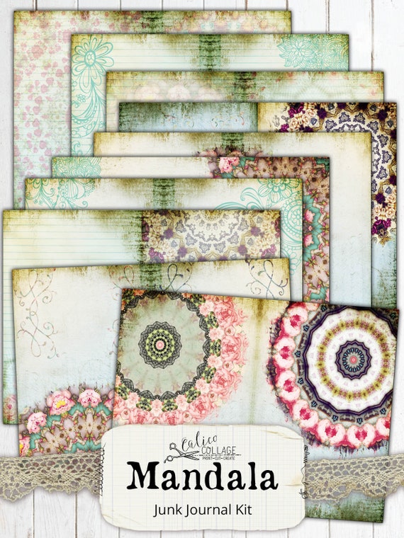 Mandala Junk Journal Kit, Printable Ephemera, Vintage Mandala