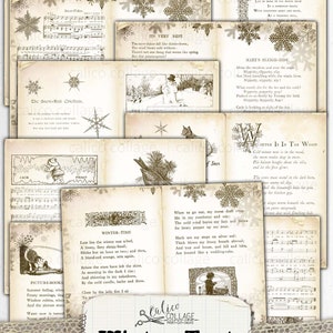 Printable Winter Book Pages, Junk Journal Papers, Journal Supplies, Digital Vintage Books, Sheet Music, Holiday Ephemera, CalicoCollage image 4