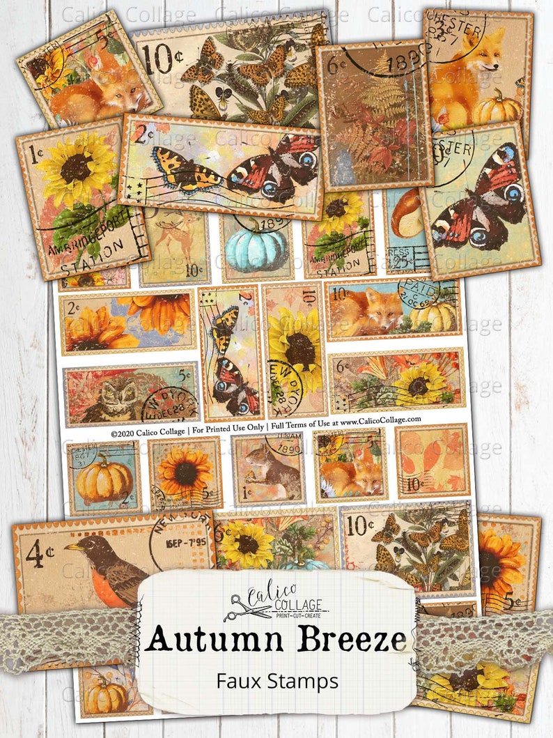 Printable Stamps Autumn Ephemera, Junk Journal Supplies, Vintage Fall ...