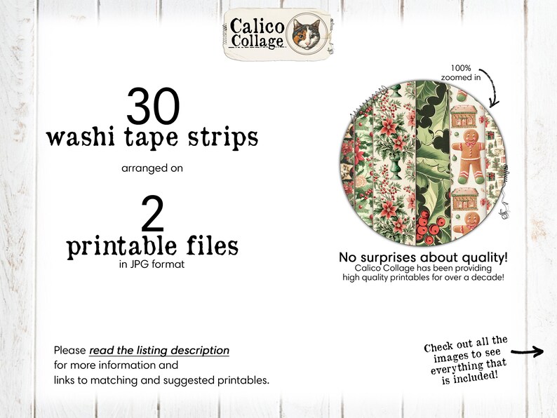 Christmas Washi Tape, Printable Holiday Ephemera Washi Tape Strips, Junk Journal Printable Ephemera Digital Download Collage Sheet image 2