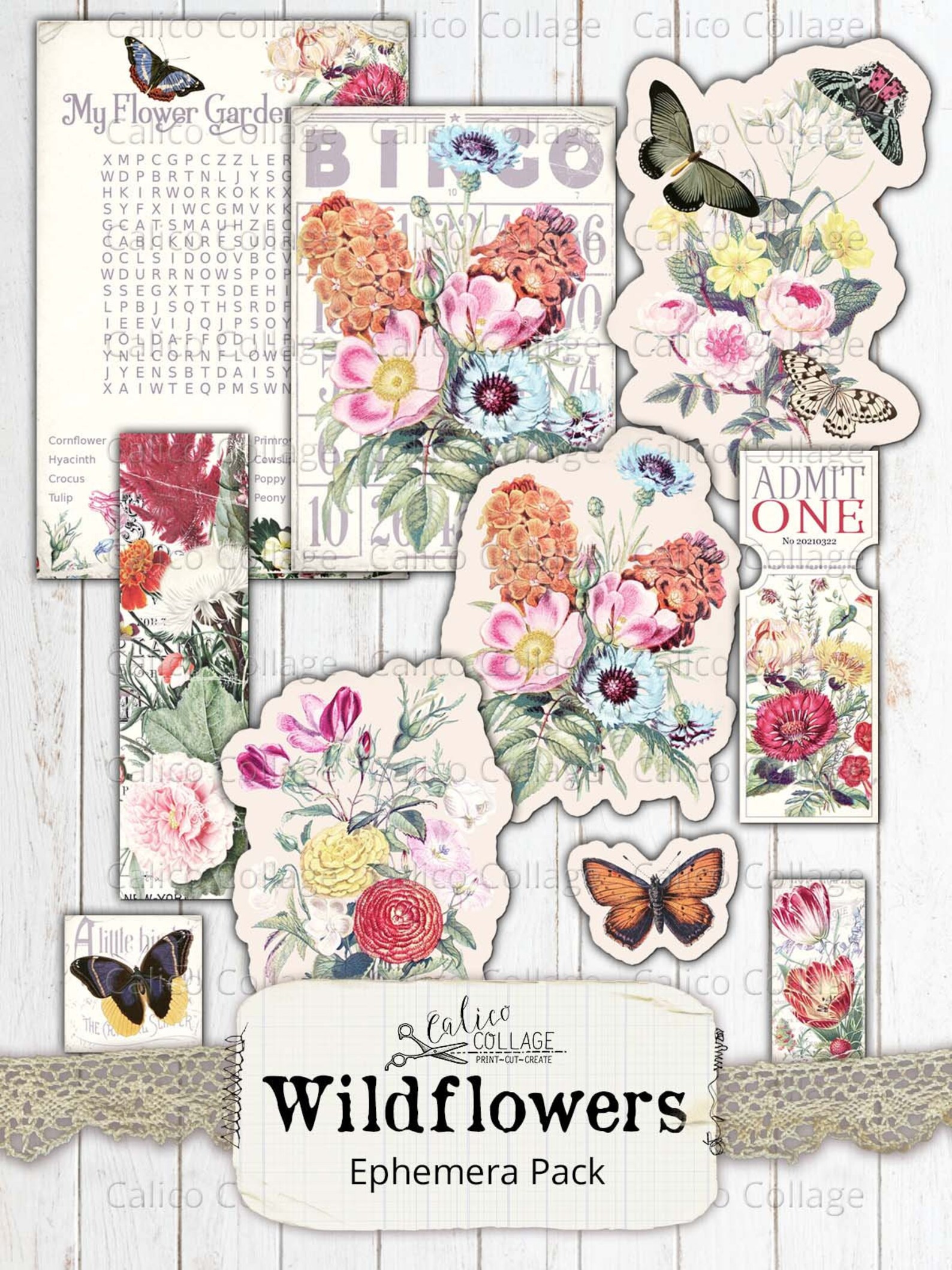 Junk Journal Flower Ephemera Pack Wildflower Digital Paper - Etsy