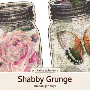 Printable Mason Jar Junk Journal Ephemera Pack, Shabby Grunge | 20
