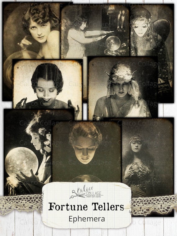 Fortune Tellers Printable Halloween Ephemera Pack, Halloween Tags, Junk Journal Ephemera
