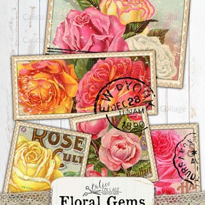 Printable Faux Stamps Rose Ephemera, Junk Journal Supplies, Vintage Seed Catalogs, Scrapbook Paper, Small Epehemera, Digital Download 55 画像 4