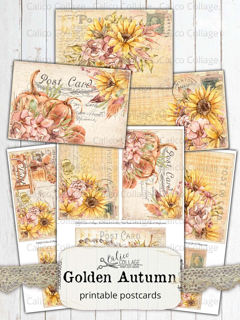 Printable Autumn Postcards, Vintage Junk Journal Ephemera Pack, Digital ...