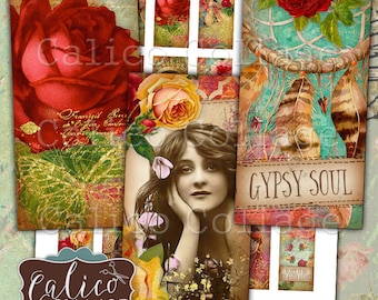 Gypsy Love, Domino Collage Sheet, Boho Collage Sheet, Digital, Collage Sheet, 1x2 Domino Collage, Boho Images, Collage Sheets