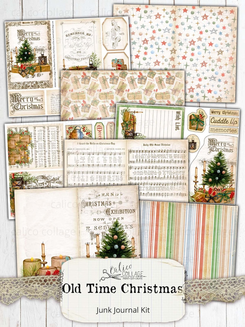 Printable Christmas Junk Journal Kit Ephemera Pack, Digital Vintage ...