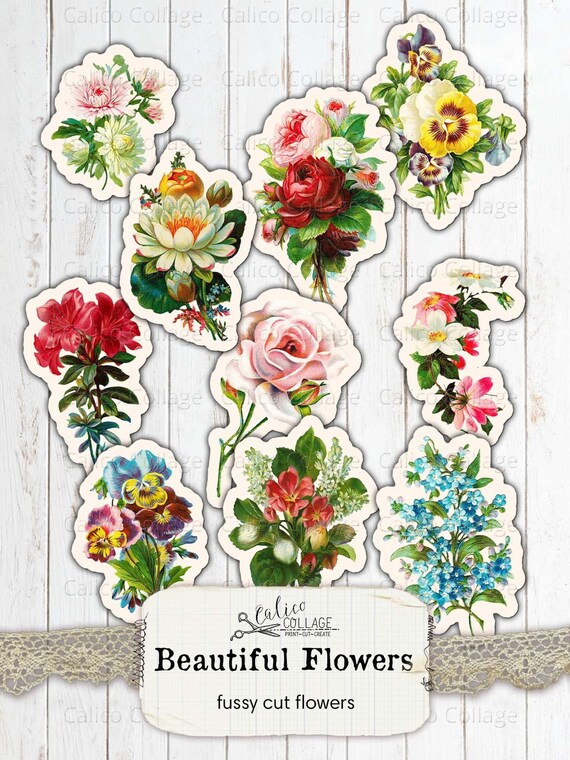 Junk Journal Printable Fussy Cut Flowers, Vintage Rose Bouquet, Digital Floral Stationery, Bullet Journal Sticker,