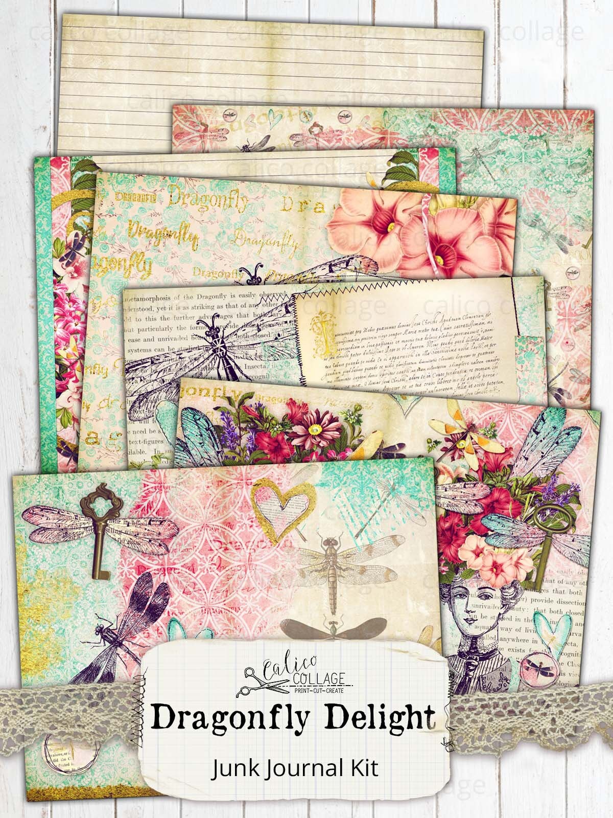 Dragonfly Junk Journal Kit, Printable Pages, Digital Papers, Ephemera ...