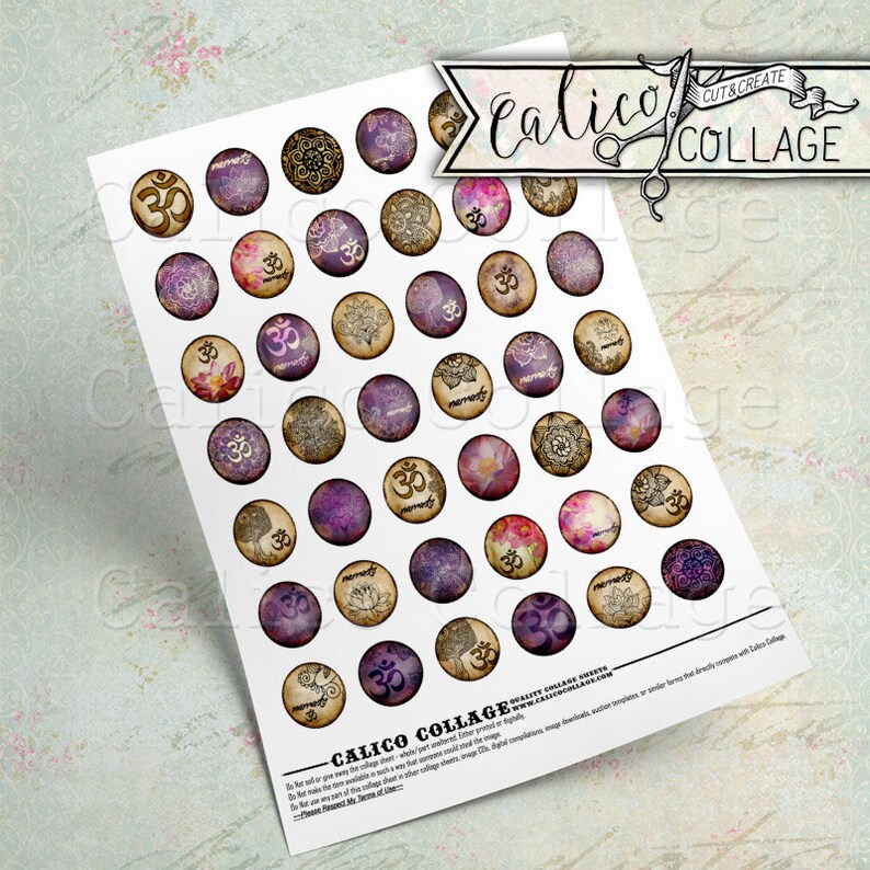 May include: A sheet of 36 round stickers with a purple, gold, and white mandala design. The stickers feature the Om symbol and the word "mermaids" in a decorative font.