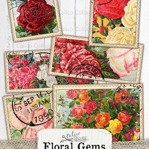 Printable Faux Stamps Rose Ephemera, Junk Journal Supplies, Vintage Seed Catalogs, Scrapbook Paper, Small Epehemera, Digital Download 55 画像 5