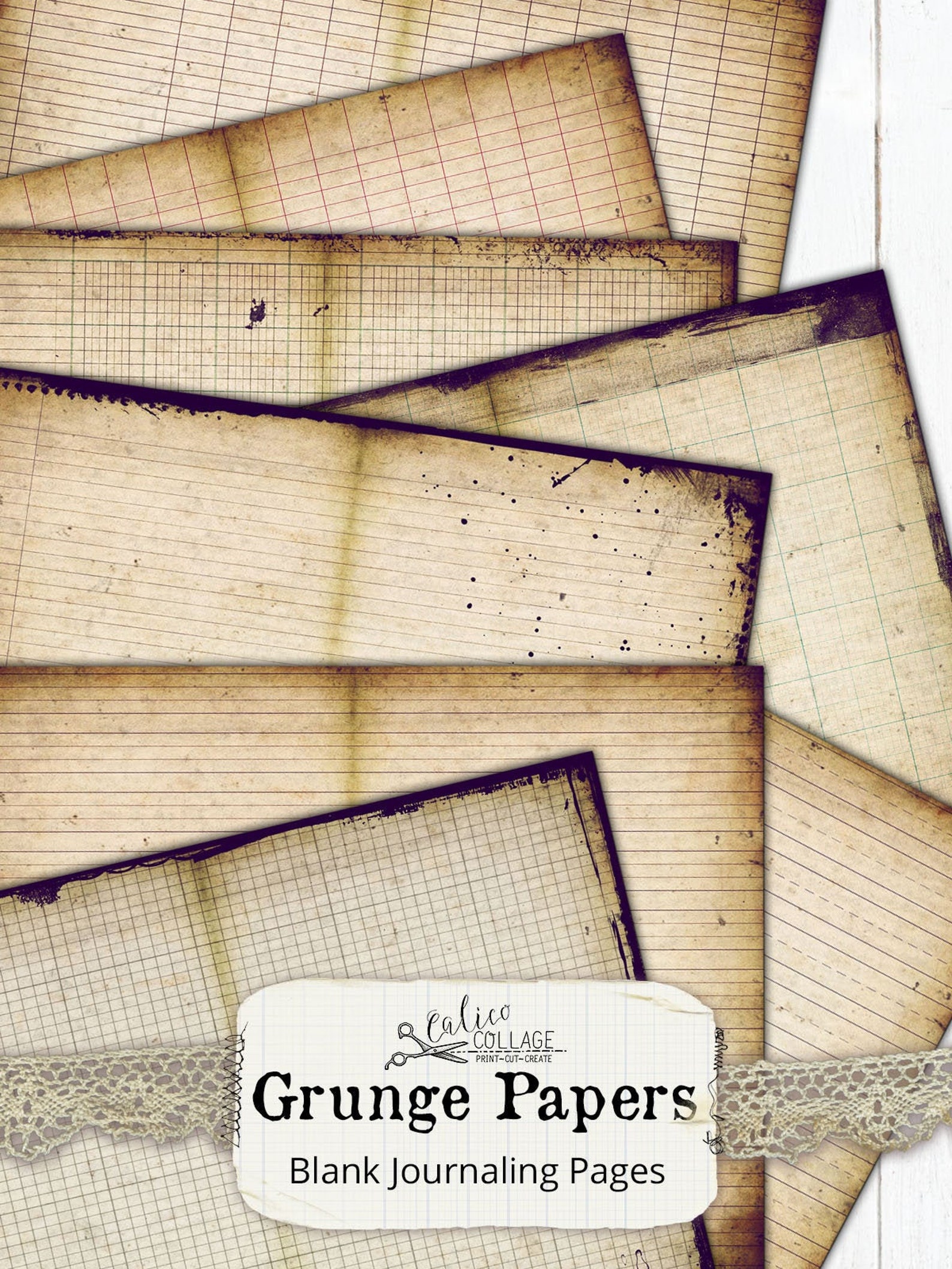 Printable Blank Journaling Pages, Junk Journal Supplies, Digital Grunge ...